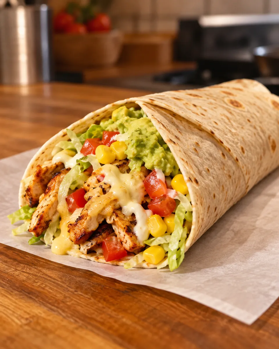 Fajita de pollo con tomate, lechuga, palta, queso y choclo